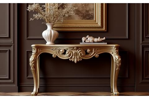 우아한 곡선과 섬세한 조각이 있는 럭셔리 클래식 금속 콘솔