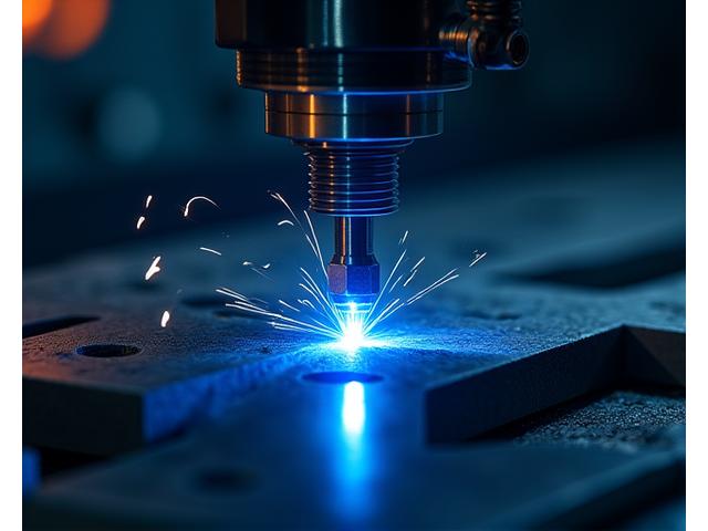 와이어 컷 EDM 장비가 미세한 금속 조각을 정밀하게 절단하는 모습