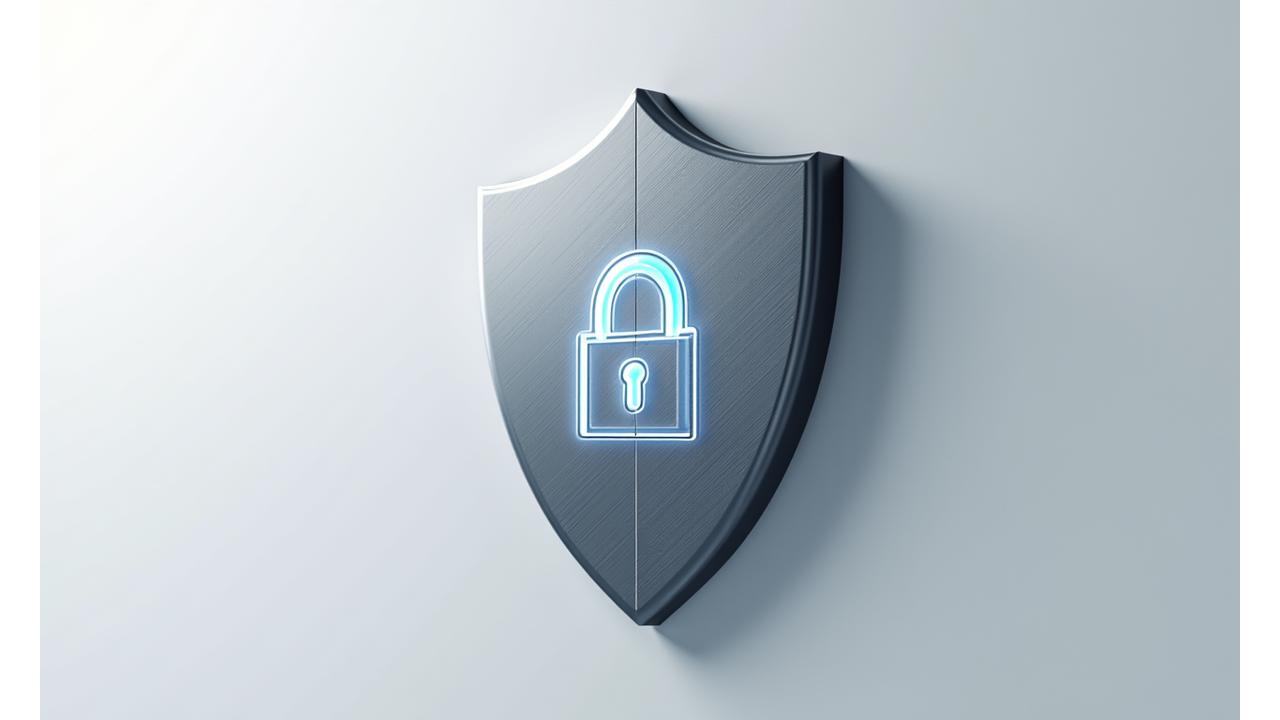 개인정보 보호 심볼이 있는 금속 방패와 자물쇠 이미지